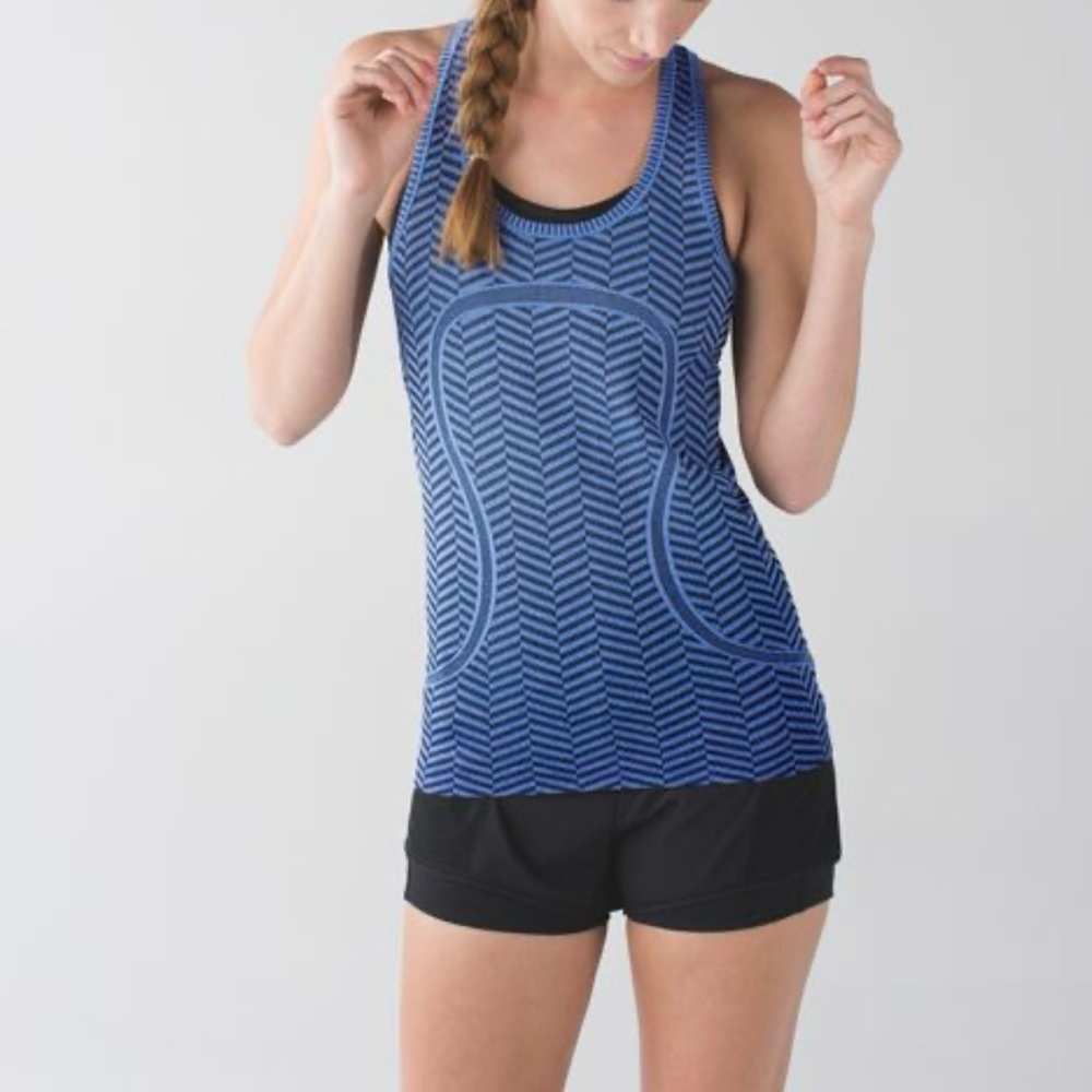 Lululemon Swiftly Tech Racerback Tank 2.0 • Blue/Black Pattern • Size 4
